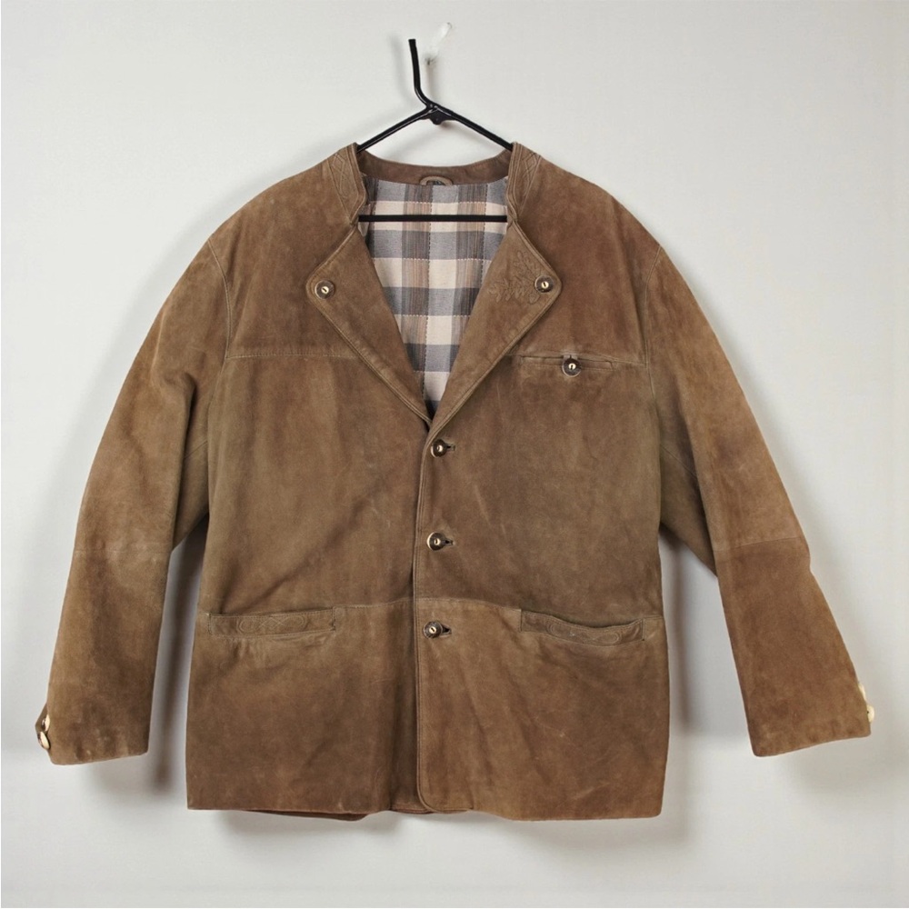 Vintage Genuine Lamb Suede Leather Trachten Jacket Men's 58 US Sz XXL Brown